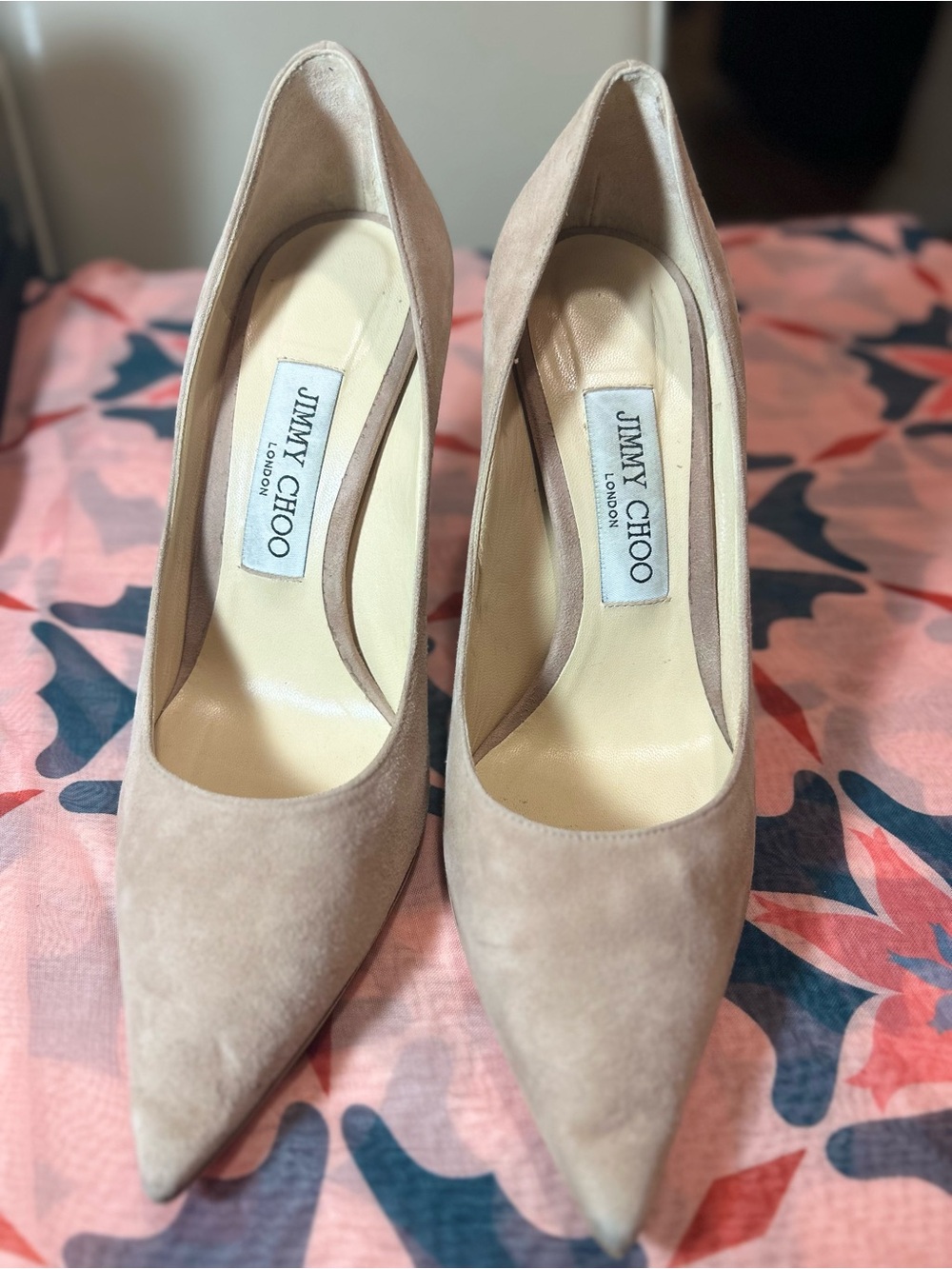 Jimmy Choo Women's Nude Suede Pointed-Toe Pump | Size 37 | EU 37